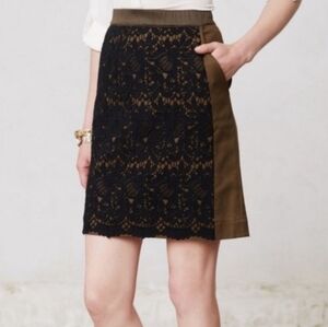 Maeve Anthropologie Rione Lace Mini Skirt Women's Sz 2 Olive Green Black Pockets